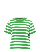 Slfessential Ss Striped Boxy Tee Noos Tops T-shirts & Tops Short-sleeved Green Selected Femme