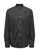 Onsday Reg Btn Down Chambray Ls Shirt Tops Shirts Casual Black ONLY & SONS