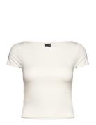 Soft Touch Cropped Boatneck Top Tops T-shirts & Tops Short-sleeved Cream Gina Tricot