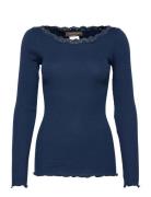 Organic T-Shirt W/Lace Tops T-shirts & Tops Long-sleeved Navy Rosemunde