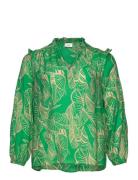 Carbetsey L/S Frill Top Aop Tops Blouses Long-sleeved Green ONLY Carmakoma