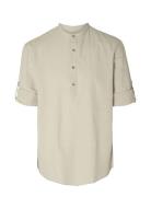 Slhregnew-Linen Shirt Tunic Ls Band Tops Shirts Casual Beige Selected Homme