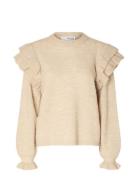 Slflulu Ls Knit Shoulder Frills O-Neck Tops Knitwear Jumpers Beige Selected Femme