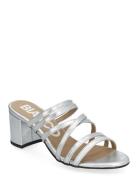 Biabelle High Heeled Mule Metallic Leather Sandal Med Hæl Silver Bianco