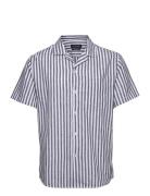 Giles Bowling Striped Shirt S/S Tops Shirts Short-sleeved Navy Clean Cut Copenhagen