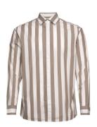 Slhregredster Shirt Stripe Ls W Tops Shirts Casual Brown Selected Homme