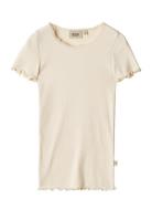 Rib T-Shirt S/S Katie Tops T-Kortærmet Skjorte Cream Wheat