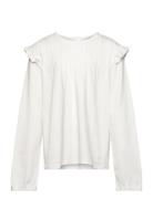 Long -Sleeved T-Shirt With Ruffles Tops T-shirts Long-sleeved T-Skjorte White Mango