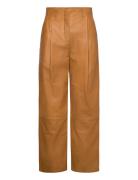 D1. Pleated Leather Pants Bottoms Trousers Leather Leggings-Bukser Brown GANT