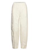 Washed Cotton Canvas Elasticated Curve Pants Bottoms Trousers Cargo Pants Cream Ganni