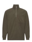 Slhrelaxgotler Fleece Half-Zip Sweat Tops Sweatshirts & Hoodies Fleeces & Midlayers Khaki Green Selected Homme