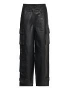 Letho Leather Cargo Trousers Bottoms Trousers Leather Leggings-Bukser Black Second Female