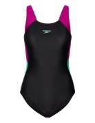Womens Colourblock Splice Muscleback Sport Swimsuits Black Speedo