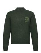 Intarsia Logo Crewneck Knit Designers Knitwear Round Necks Green HAN Kjøbenhavn