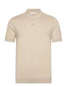 Slhberg Ss Knit Polo Noos Tops Knitwear Short Sleeve Knitted Polos Cream Selected Homme