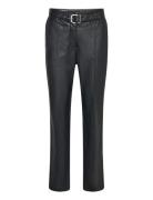 Leather-Effect Trousers With Belt Bottoms Trousers Leather Leggings-Bukser Black Mango