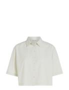 Back Detail Seersucker Shirt Tops Shirts Short-sleeved White Calvin Klein Jeans