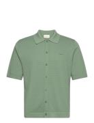 Textured Cotton Ss Shirt Tops Knitwear Short Sleeve Knitted Polos Green GANT