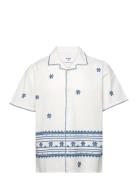 Didcot Ss Shirt Daisy Embroidery Ecru/Blue Designers Shirts Short-sleeved White Wax London