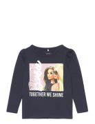 Nmfjetana Barbie Ls Top Box Sky Tops T-shirts Long-sleeved T-Skjorte Navy Name It