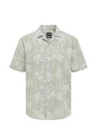 Onscaiden Ss Reg Hawaii Aop Linen Noos Tops Shirts Short-sleeved Beige ONLY & SONS