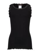 Beatha Silk Top W/ Lace Tops T-shirts Sleeveless Black Rosemunde Kids