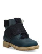 Sigge Print Velcro Boot Vinterstøvler Med Burrebånd Blue Wheat