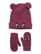 Knitted Set Animal Beanie And Accessories Headwear Hats Beanie Pink Lindex