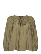 Voluminous Blouse With Ties At Front Tops Blouses Long-sleeved Khaki Green Scotch & Soda