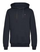 Hood Basic Badge Sweat - Gots/Vegan Tops Sweatshirts & Hoodies Hoodies Navy Knowledge Cotton Apparel