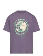 Over Printed T-Shirt Tops T-Kortærmet Skjorte Purple Tom Tailor