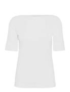 Cotton Boatneck Top Tops T-shirts & Tops Short-sleeved White Lauren Ralph Lauren