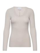 Modal Rib Scoop Neck Ls Top Tops T-shirts & Tops Long-sleeved Grey Calvin Klein