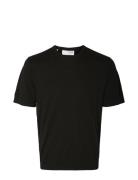 Slhriver Ss Knit Tee Crew Neck Tops T-Kortærmet Skjorte Black Selected Homme