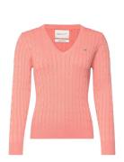 Stretch Cotton Cable V-Neck Tops Knitwear Jumpers Coral GANT