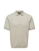 Onswyler Life Reg 14 Ss Zip Polo Knit Tops Knitwear Short Sleeve Knitted Polos Cream ONLY & SONS