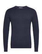 Slhberg Cable Crew Neck Noos Tops Knitwear Round Necks Navy Selected Homme