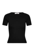 Rib Knit Short Sleeve Top Tops T-shirts & Tops Short-sleeved Black A-View