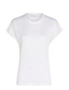 Linen Blend C-Nk Top Ss Tops T-shirts & Tops Short-sleeved White Calvin Klein