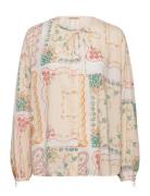 Cotton Tissue Printed Blouse Tops Blouses Long-sleeved Beige Stella Nova