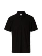 Slhrelax-Plisse Half Zip Ss Polo Ex Tops Polos Short-sleeved Black Selected Homme