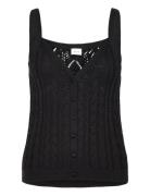 Vietti S/L V-Neck Pointelle Knit Singlet Tops T-shirts & Tops Sleeveless Black Vila