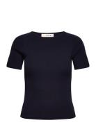 Rib Knit Short Sleeve Top Tops T-shirts & Tops Short-sleeved Navy A-View