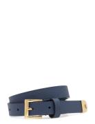 Pebbled Leather Skinny Belt Bælte Blue Lauren Ralph Lauren