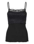 Silk Strap Top W/ Lace Tops T-shirts & Tops Sleeveless Black Rosemunde