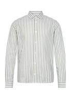 Jamie Cotton Linen Striped Shirt Ls Tops Shirts Casual Green Clean Cut Copenhagen