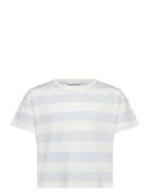 Striped Cotton T-Shirt Tops T-Kortærmet Skjorte Blue Mango