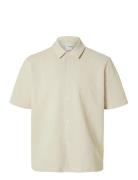 Slhrelaxben Seersucker Ss Jersey Shirt Tops Shirts Short-sleeved Beige Selected Homme