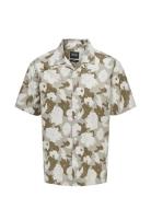 Onstrev Reg Ctn Lin Aop Ss Shirt Noos Tops Shirts Short-sleeved Khaki Green ONLY & SONS