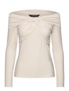 Jersey Off-The-Shoulder Top Tops T-shirts & Tops Long-sleeved Cream Lauren Ralph Lauren